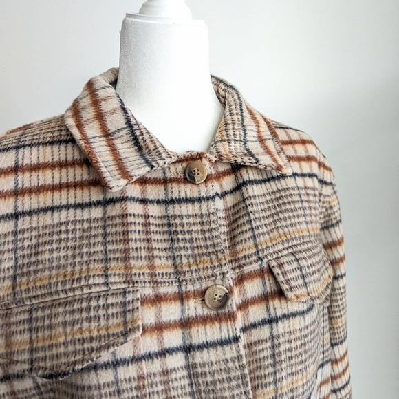 Joie Plaid Flannel Fleece Tan Brown Black Collared Button Up Shirt Jacket Large - Picture 5 of 9